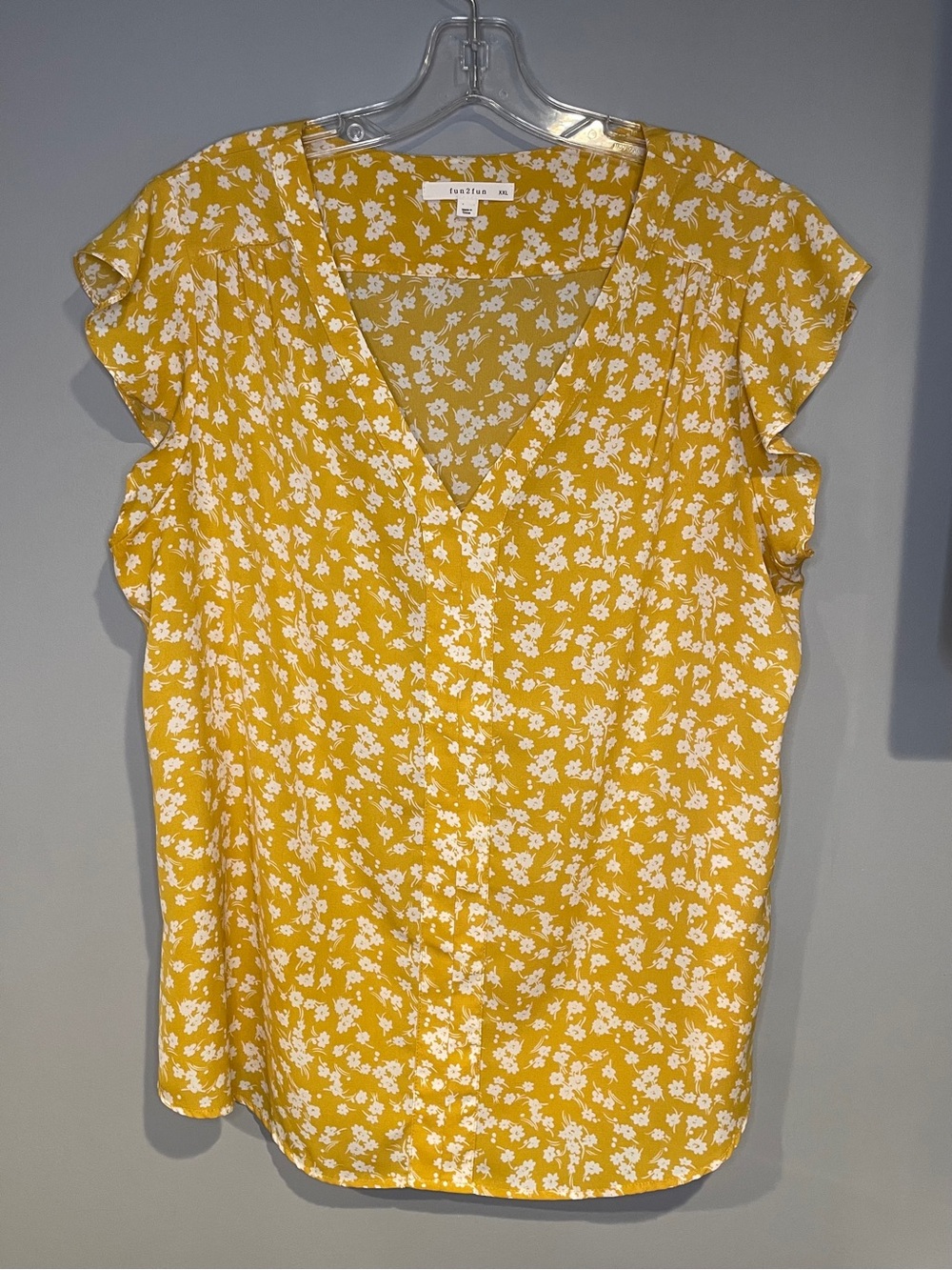 Fun2fun Yellow Floral V-Neck Cap Sleeve Blouse